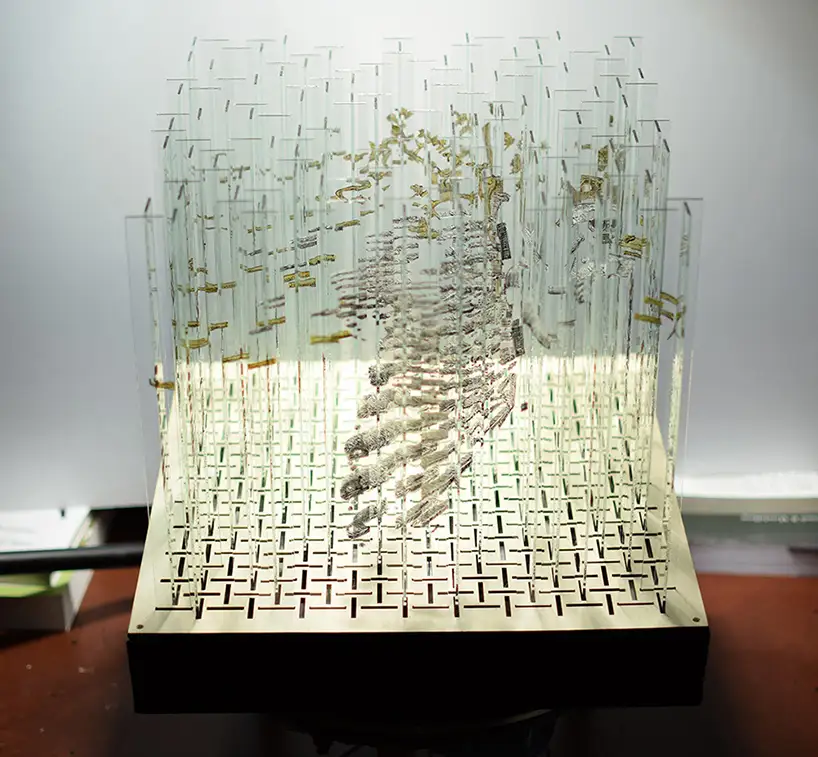 Base of glass cube with four anamorphic paintings