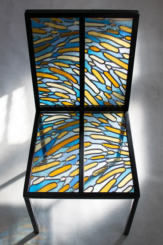 Chair art object made from traditional lead glazing technique