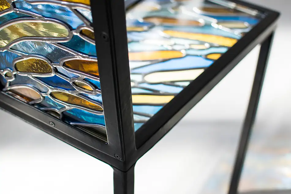 Chair art object made from traditional lead glazing technique detail