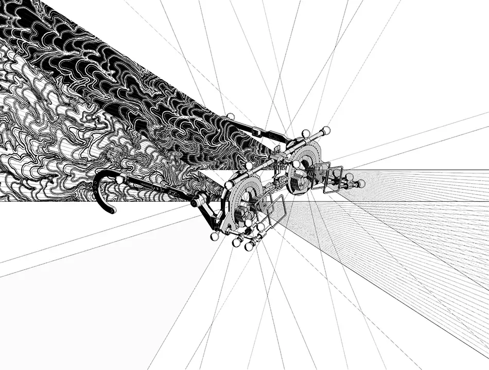 Digital illustration of optometry glasses with light beams - commissioned drawing for Miller United Optics - full view