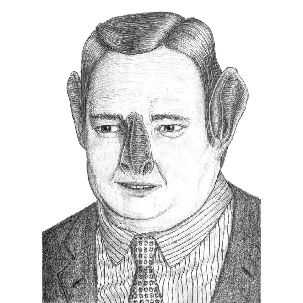 Polytrauma - series of pencil drawings in sketch book - Portrait of person with bat ears and bat nose - Chiroptera Abwerzgea
