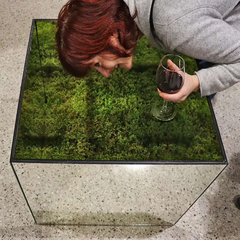 Ecotopia - Spiegel Kunst Installation - mit Person
