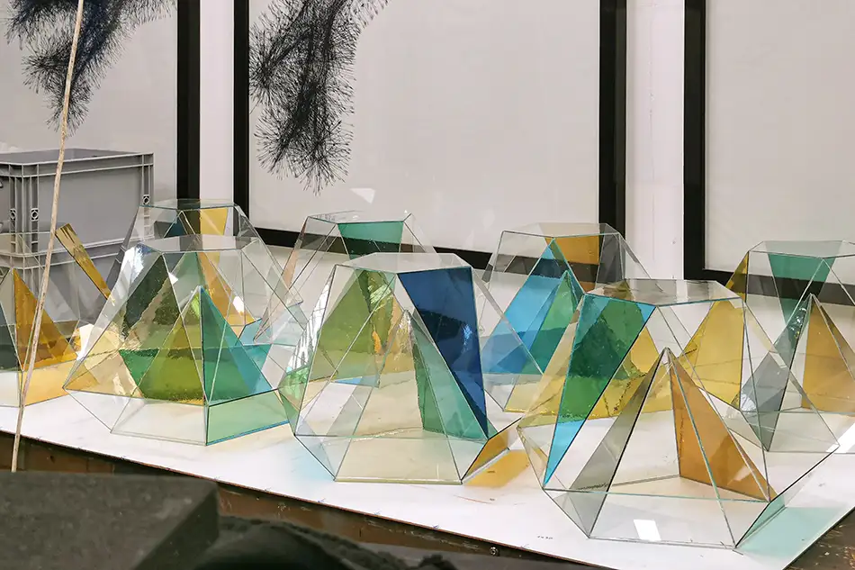 polyhedra - dodecahedron glass art object - 12 elements